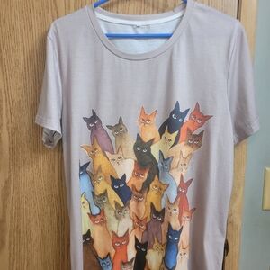 Colorful Cat Print Kids T-Shirt
